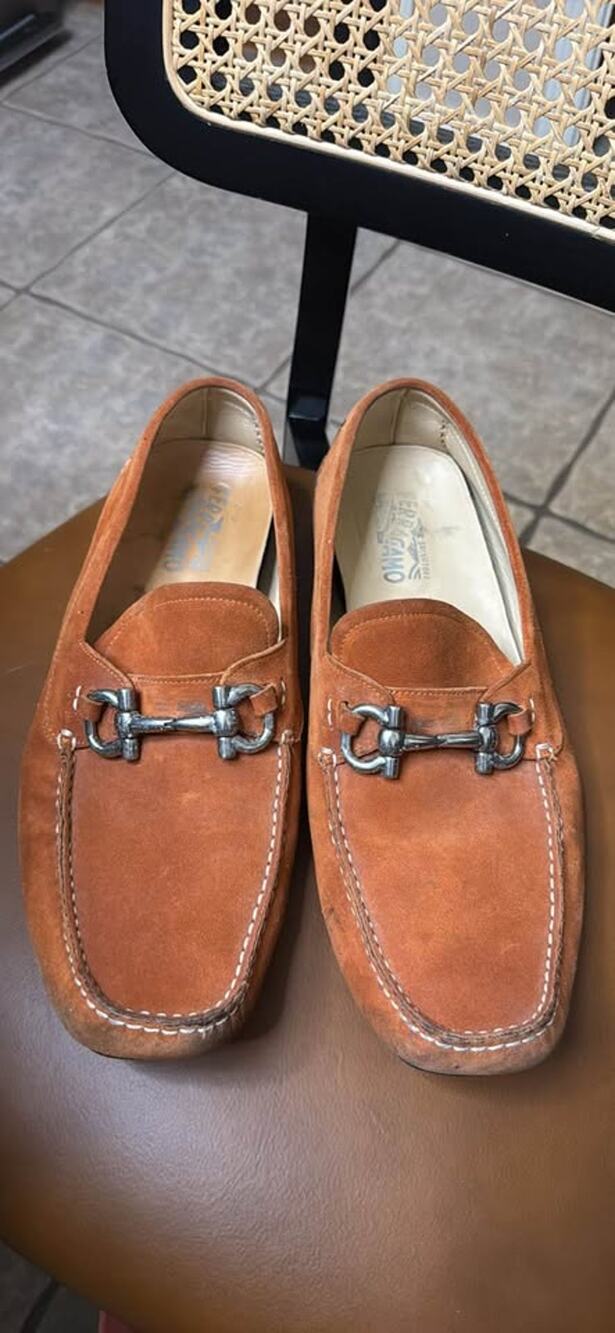 AS IS -Salvatore Ferragamo Parigi Orange Suede Driving Shoes Men's READ PROJECT